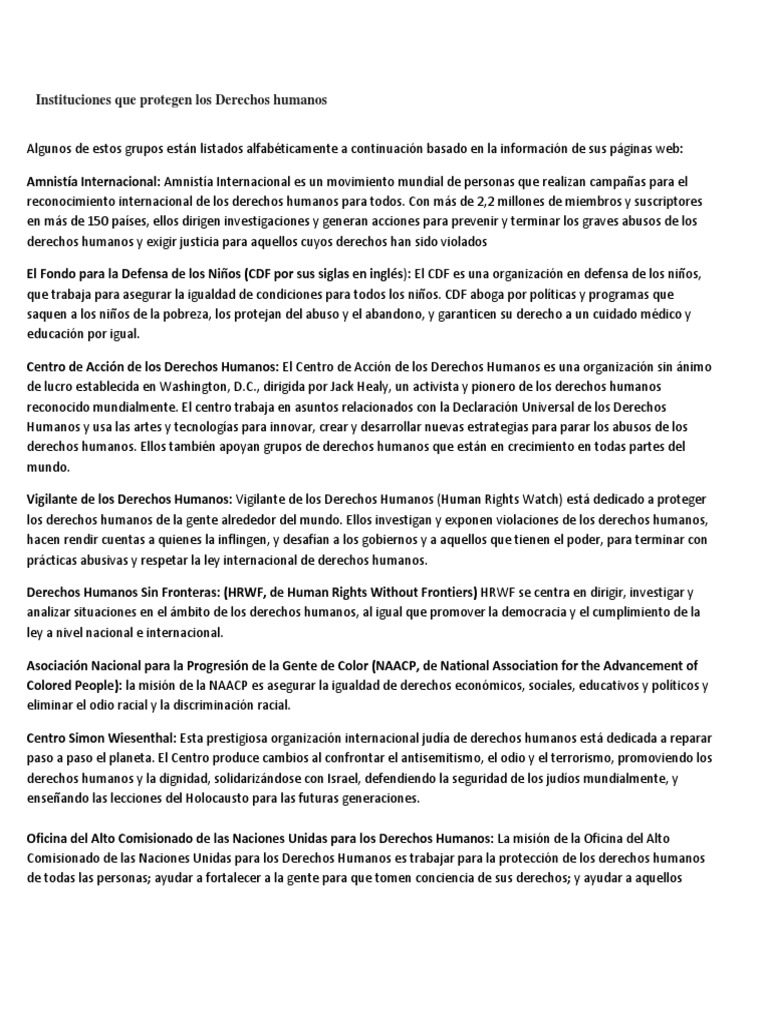 Instituciones que protegen derechos humanos | PDF | Naciones Unidas ...