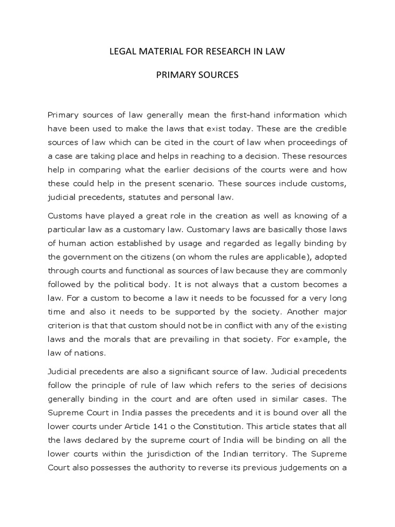 Legal Material For Research in Law Primary Sources PDF Precedent
