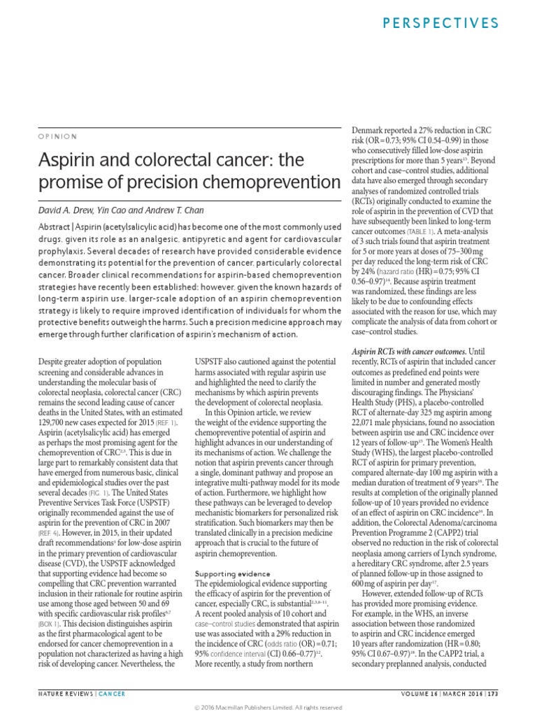 Aspirin and Colorectal Cancer The Promise of Precision