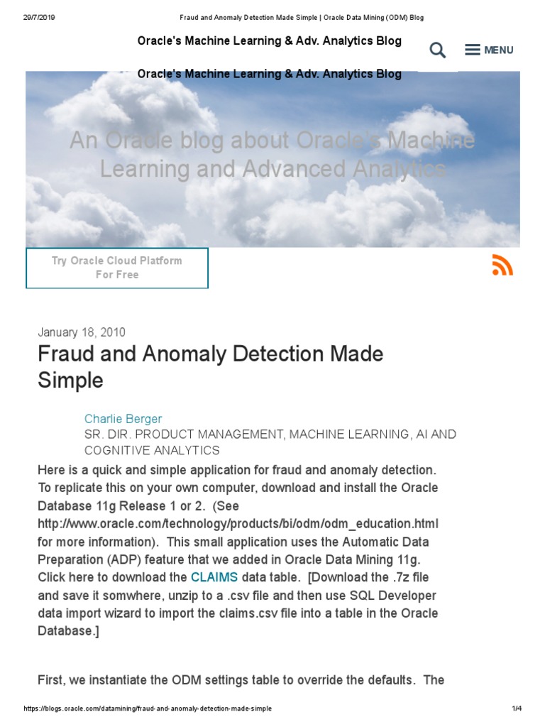 Fraud and Anomaly Detection Made Simple - Oracle Data Mining (ODM) Blog ...