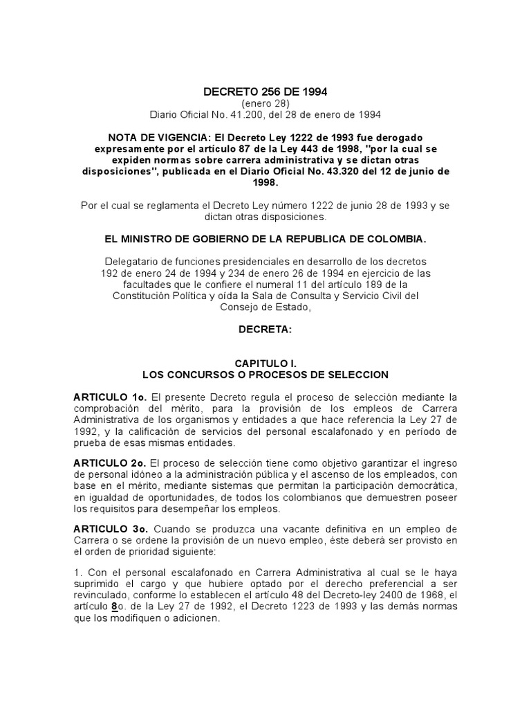 Decreto 256 de 1994: Provisión de Empleos | PDF | Reclutamiento ...