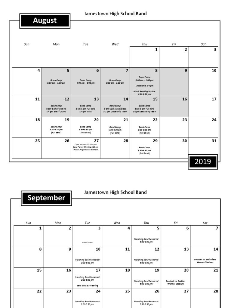 JHS Marching Band Calendar PDF PDF Schools Virginia