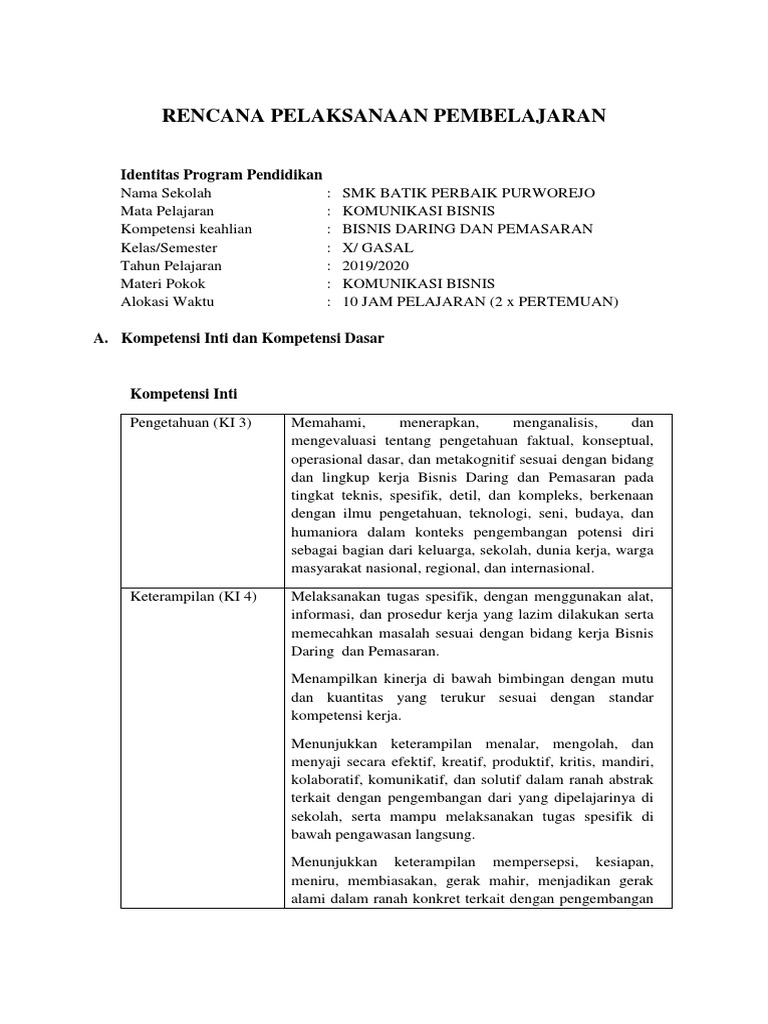 Rpp Komunikasi Bisnis