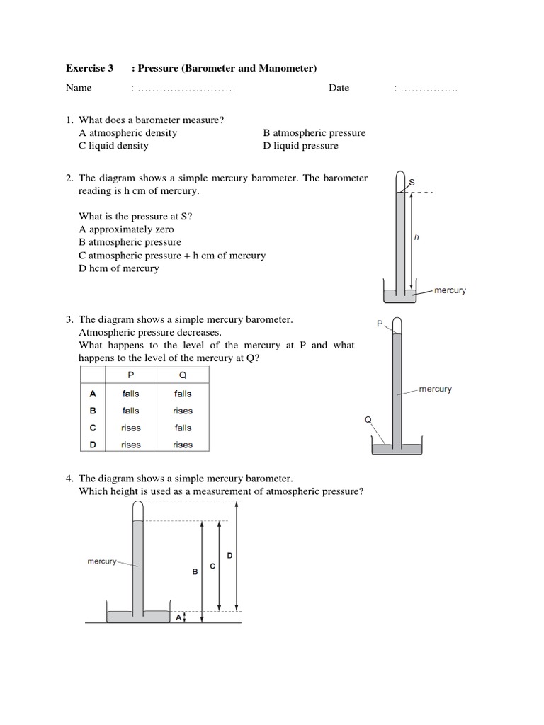 E3 Barometer and Manometer PDF Pressure Measurement Pressure