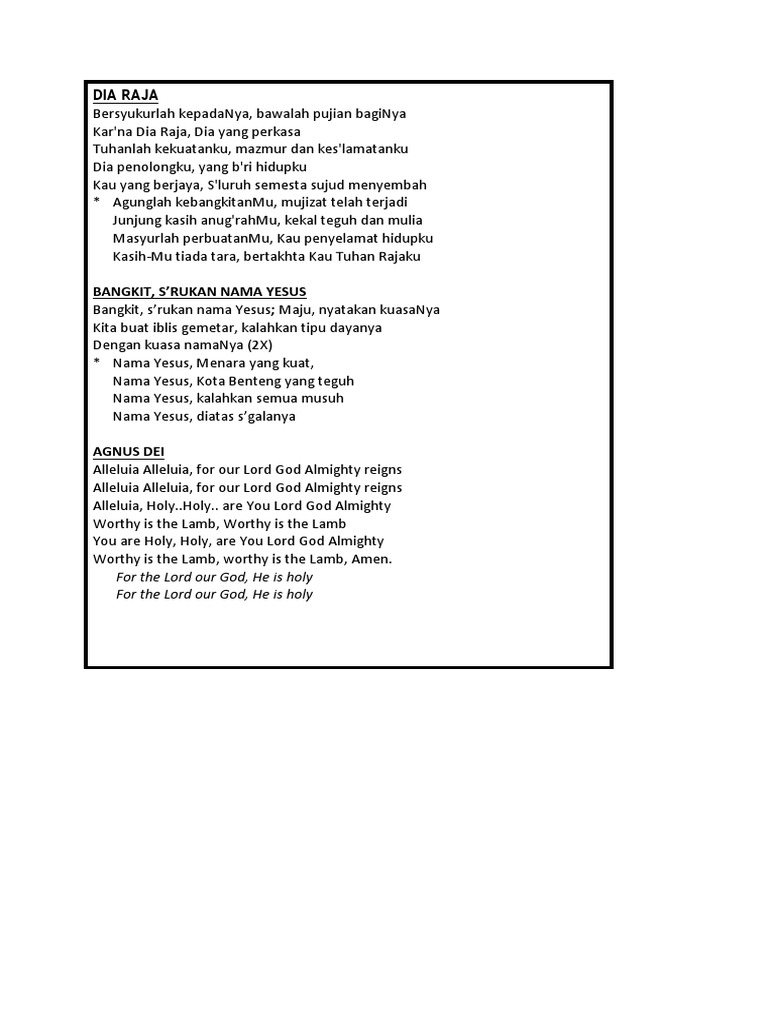 Lirik Lagu Dia Raja | PDF | Seni & Disiplin Bahasa | Agama & Spiritualitas