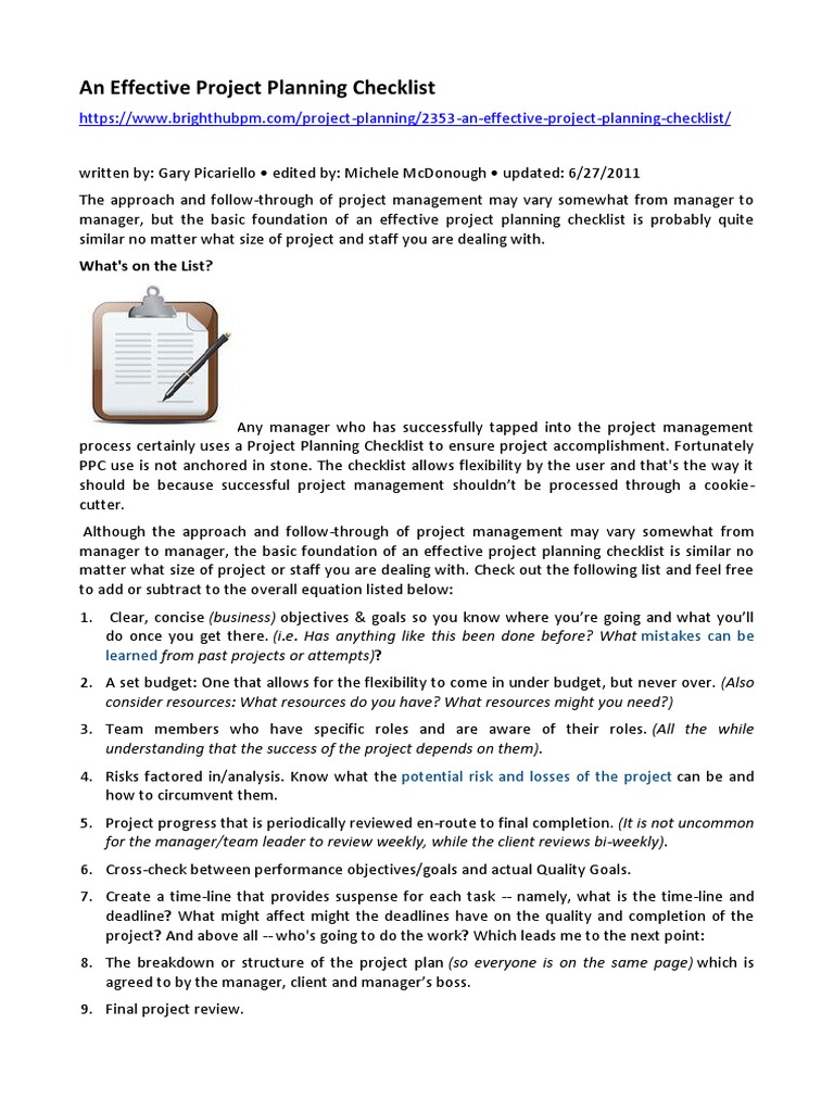 Essential Project Planning Checklist | PDF | Project Management | Business