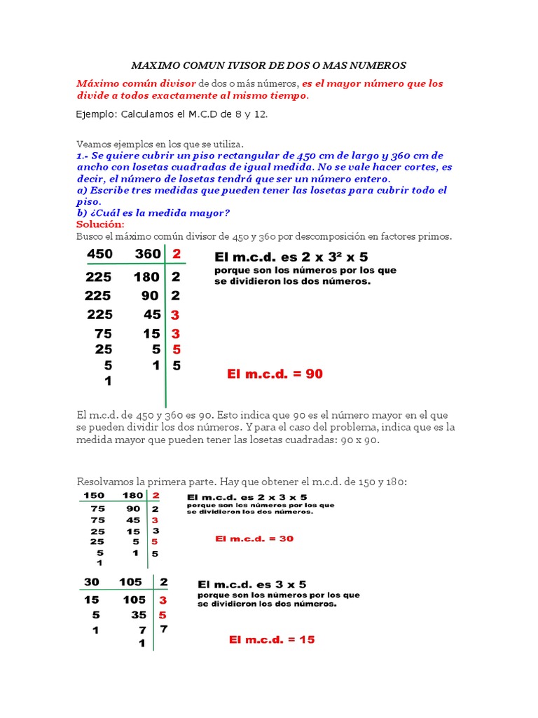 Guia De Maximo Comun Divisor 6 Grado Pdf