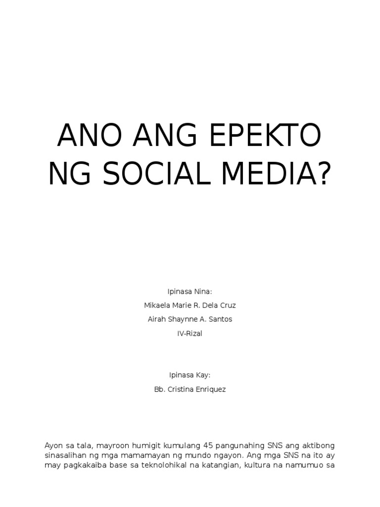 epekto ng social media research paper