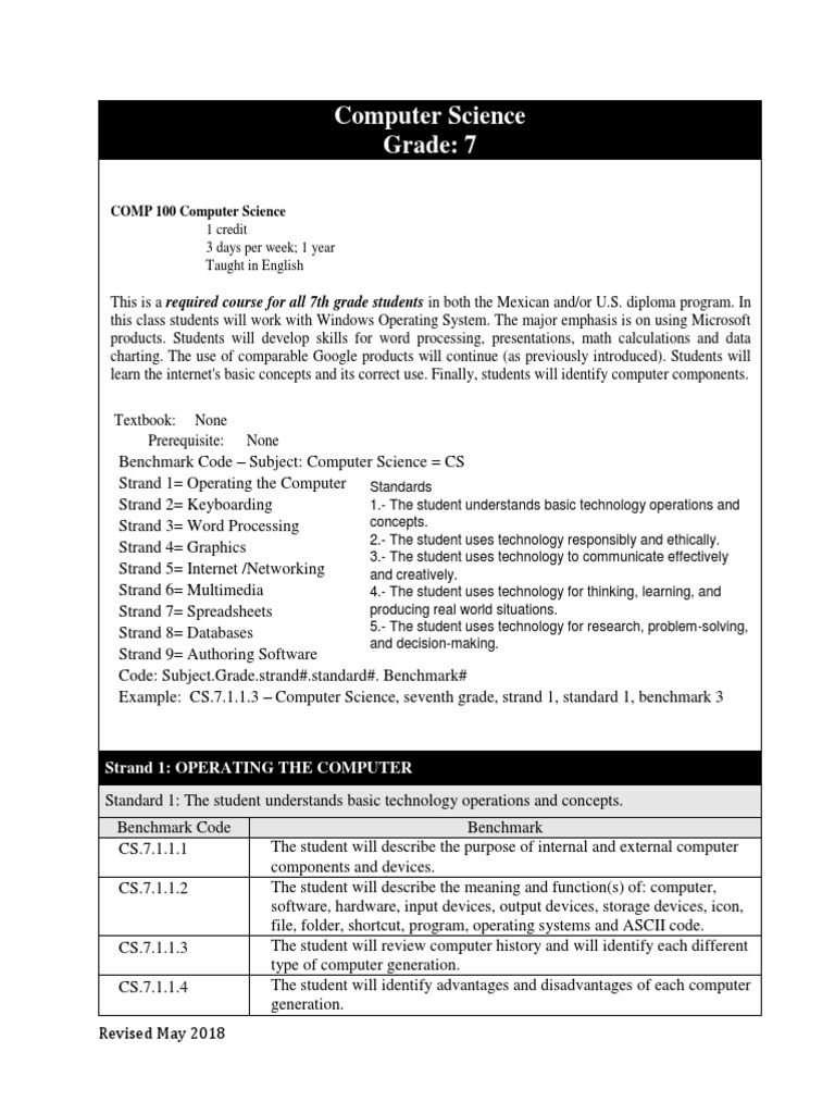 Computer Science Grade: 7 | PDF | Spreadsheet | Computer Science