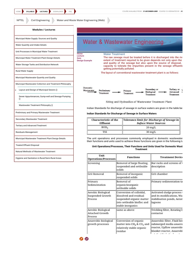 NPTEL Water and Wastewater Engineering | PDF | Sewage Treatment ...