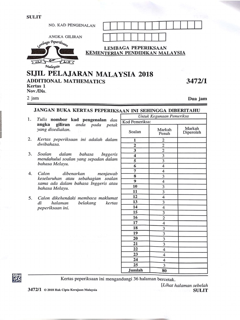 Add Math Spm 2018 K1 Pdf