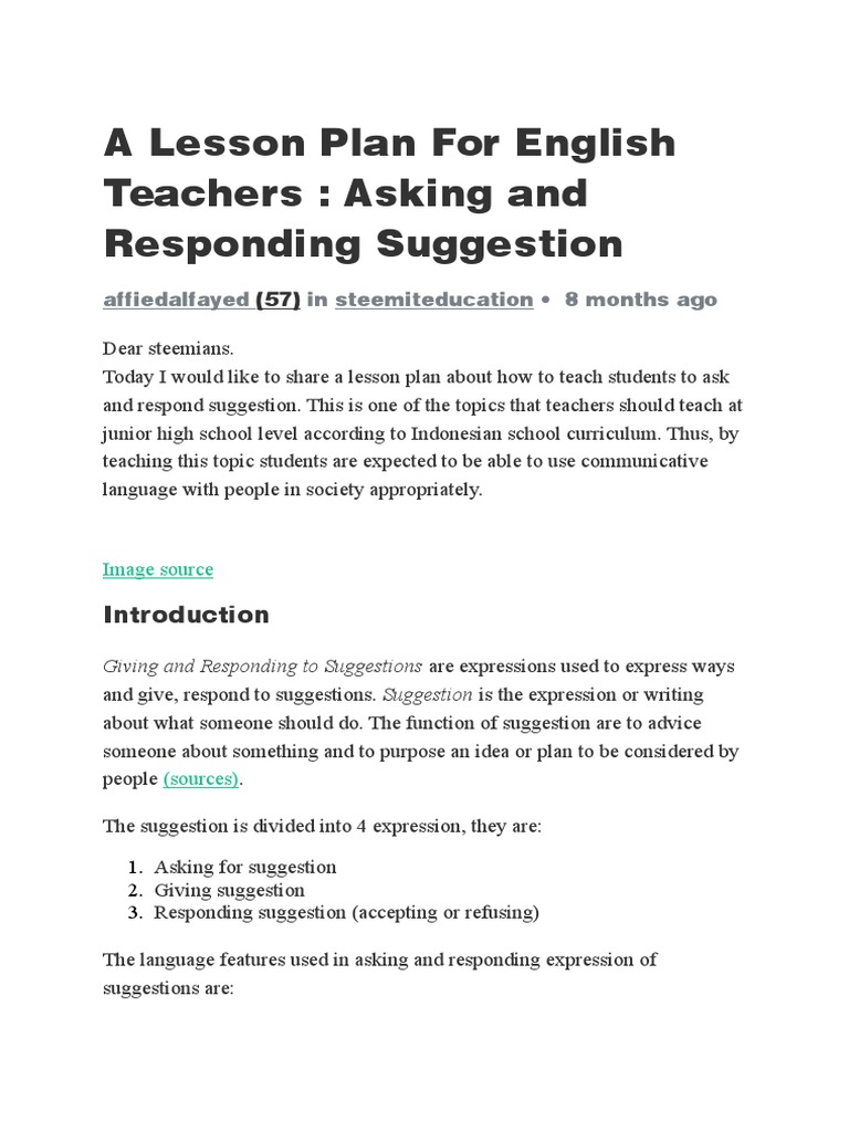 A Lesson Plan For English Teachers Suggestion | PDF | Learning | Curriculum