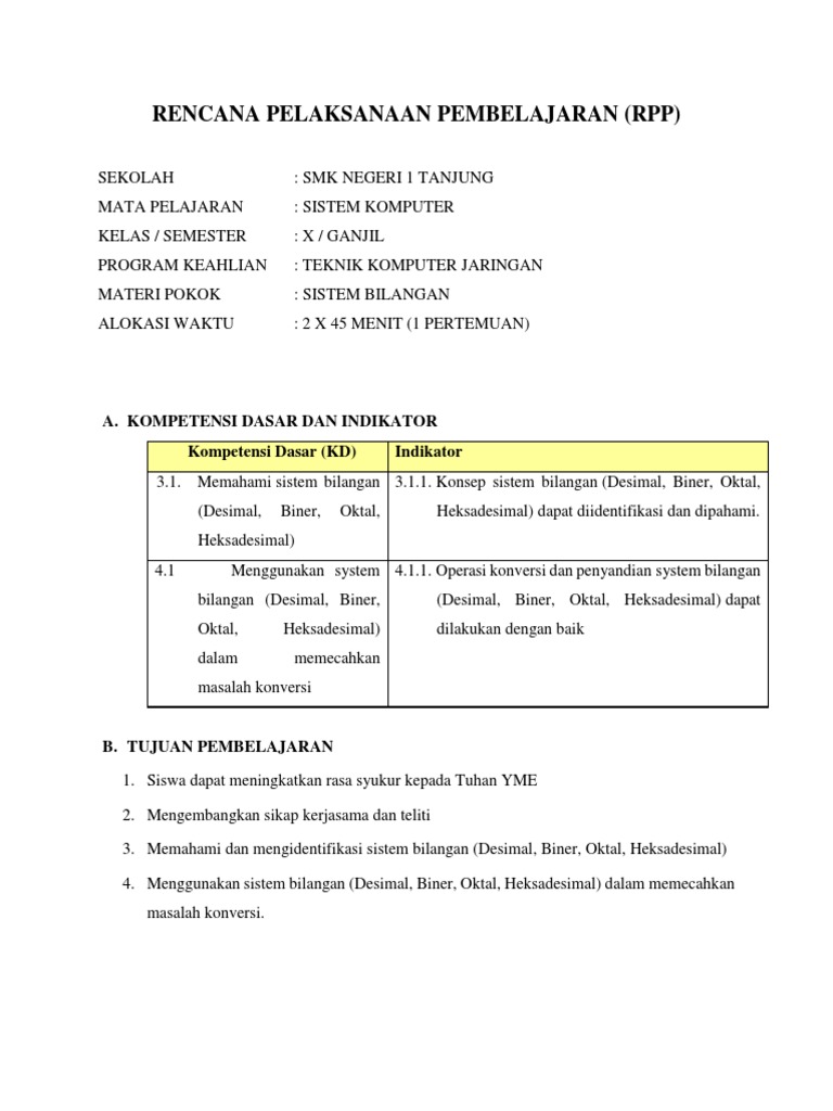 Format Rpp  1 Lembar Smk Tkj RPP  GURU