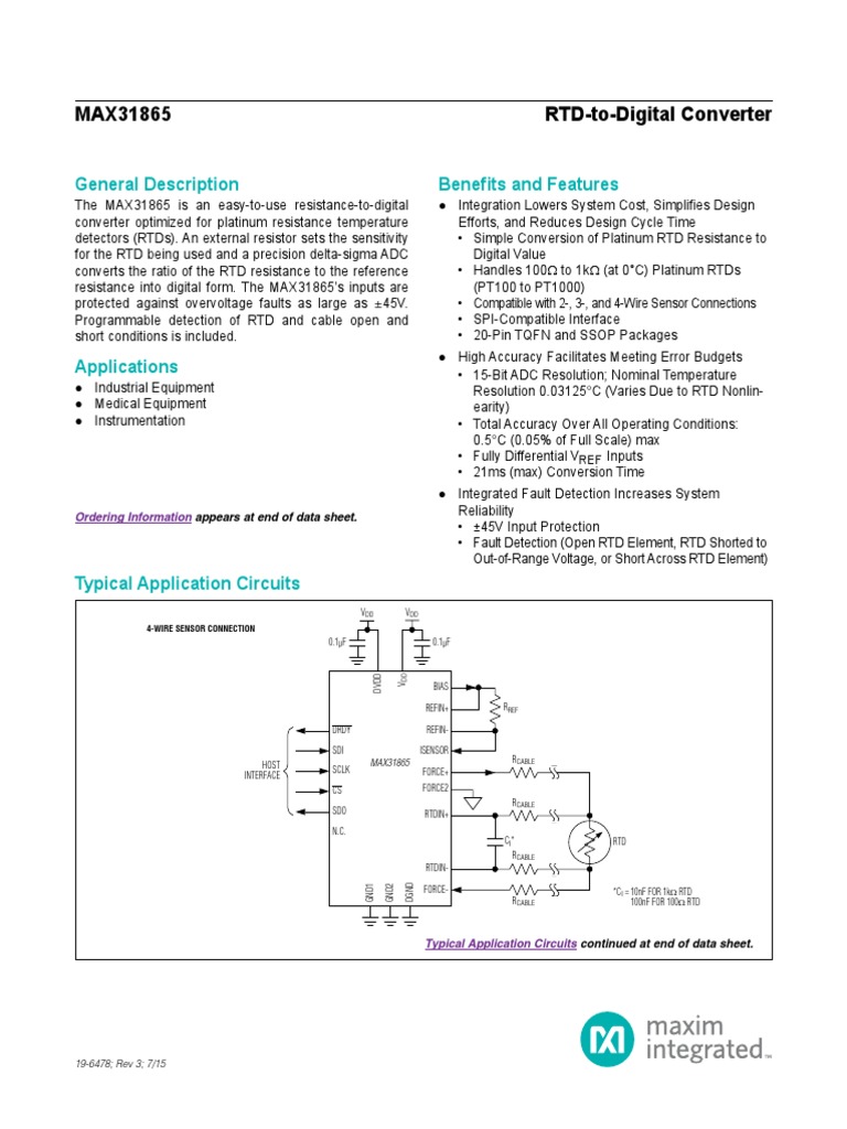 Max 31865 | PDF | Analog To Digital Converter | Electrical Resistance ...