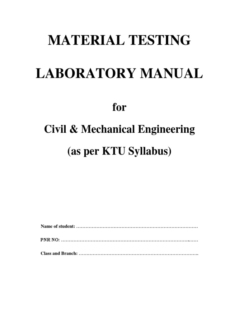 Material Testing Laboratory Manual For Civil & Mechanical Engineering