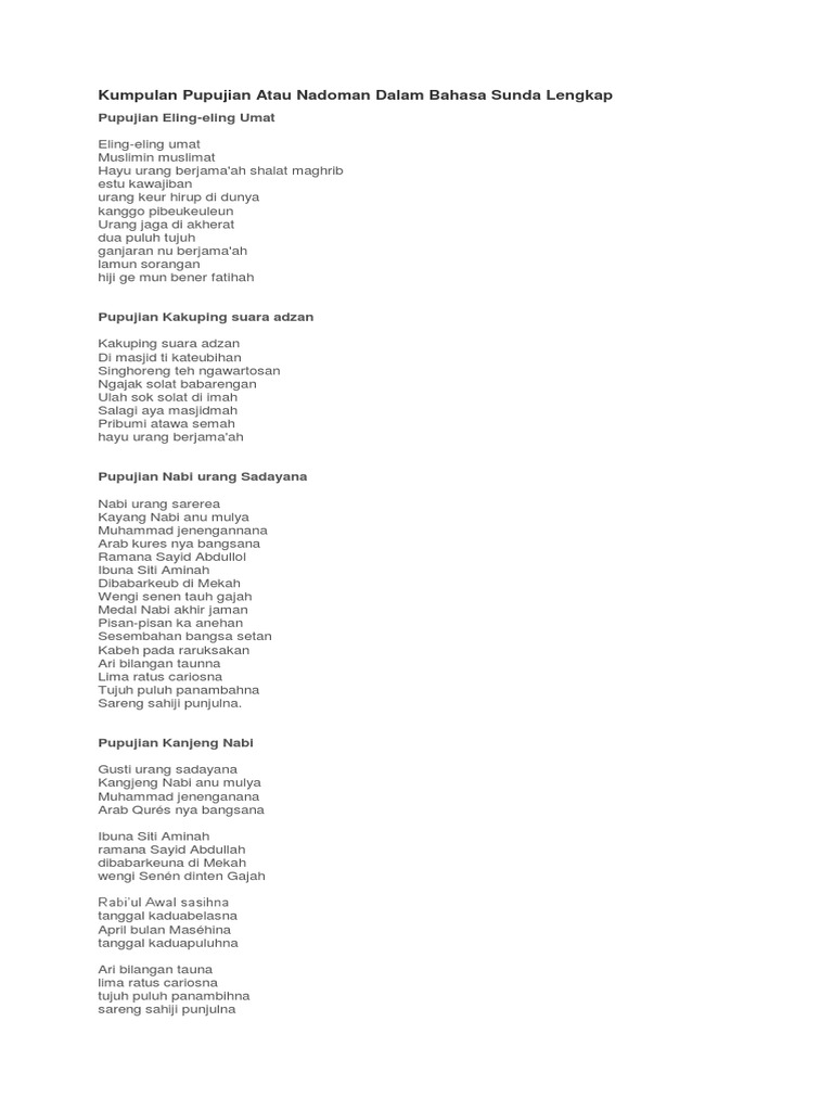 Kumpulan Pupujian Atau Nadoman Dalam Bahasa Sunda Lengkap PDF