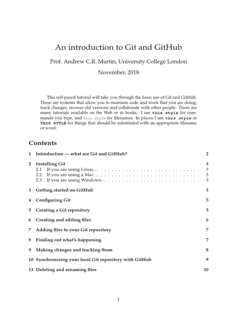An Introduction To Git And Github Prof Andrew C R Martin University
