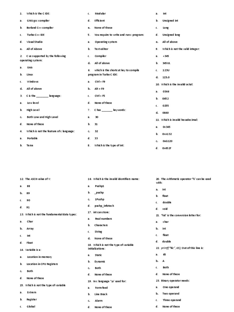 C Programming Fundamental Questions | PDF | C (Programming Language ...