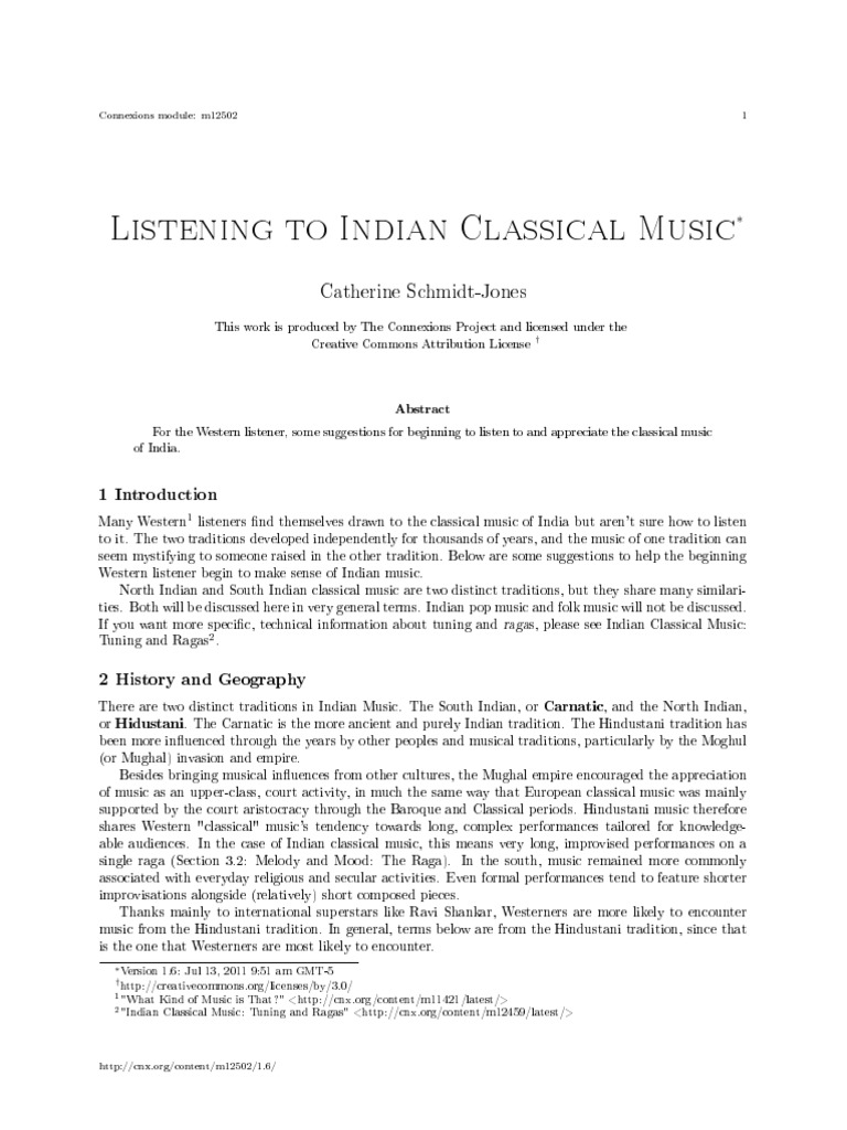 Listening To Indian Classical Music | Download Free PDF | Harmony | Rhythm