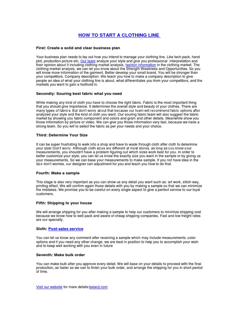Starting Your Clothing Line Guide | PDF | Market Analysis | Clothing