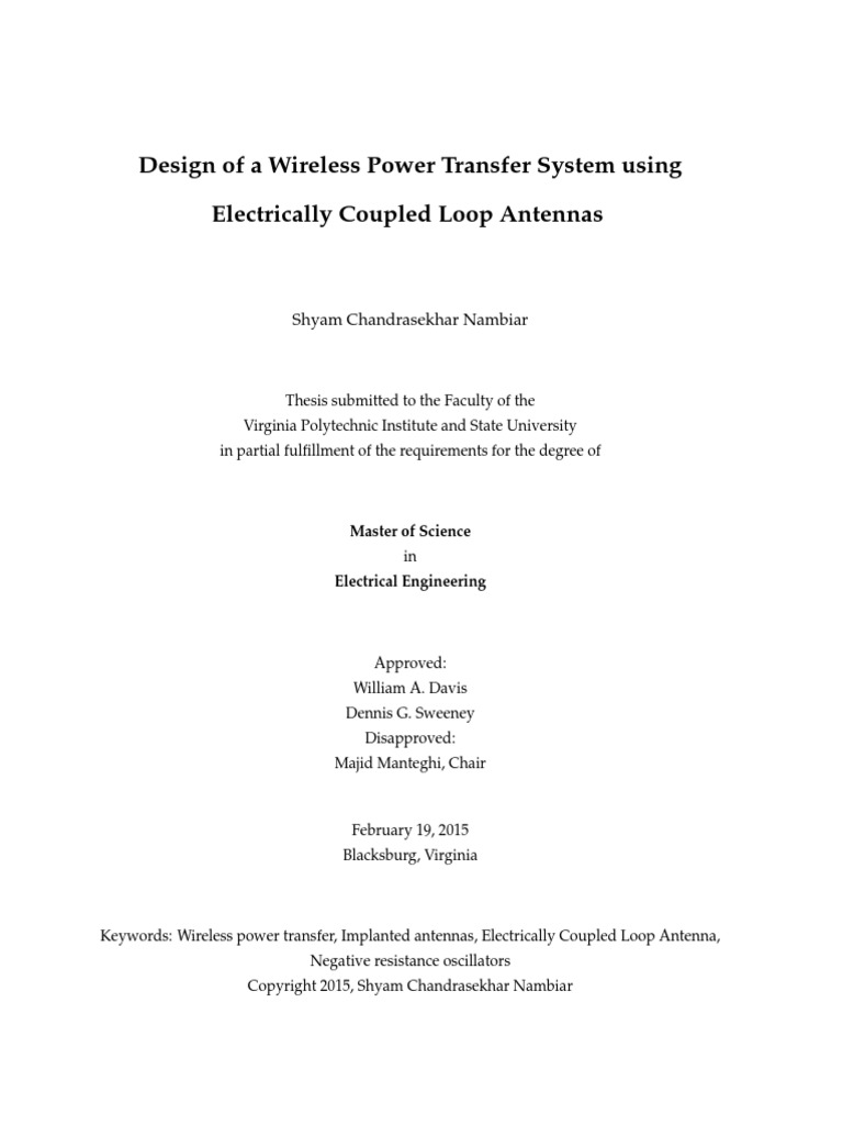 Design of A Wireless Power Transfer System Using Electrically Coupled ...