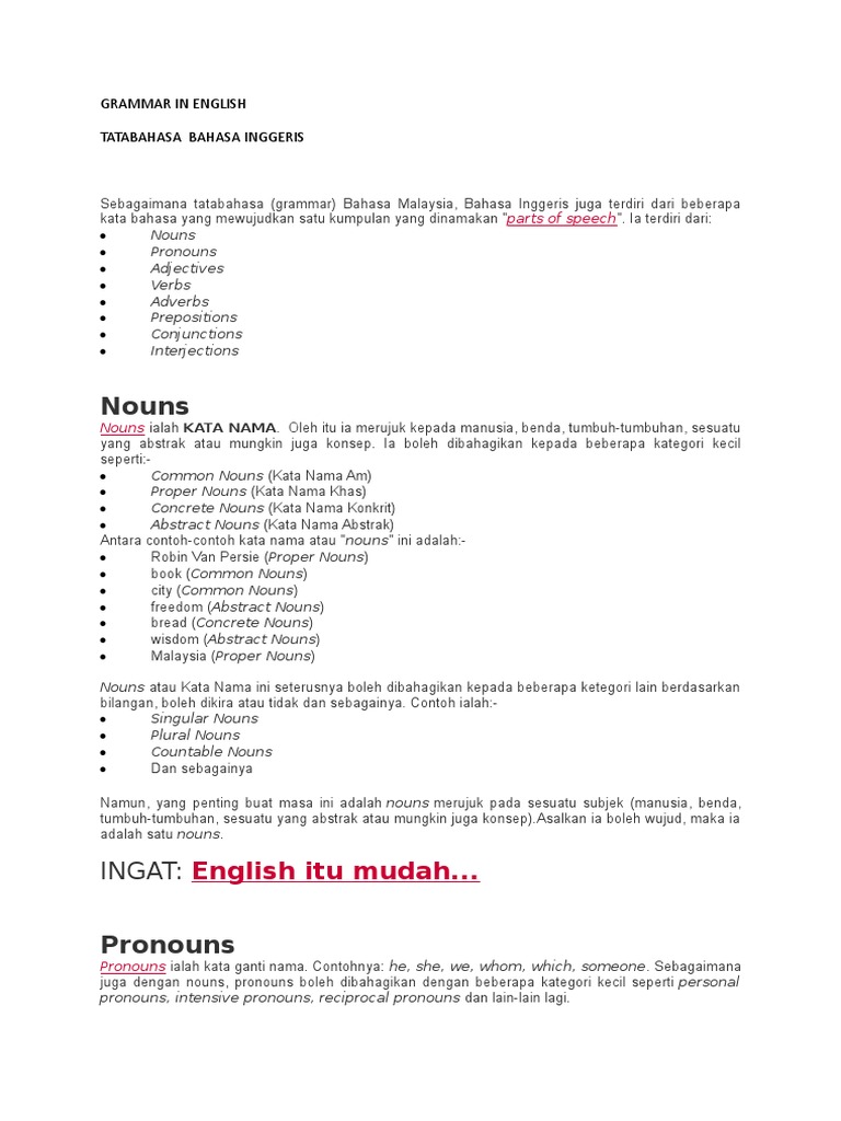 Nota Ringkas Tatabahasa Inggeris | PDF