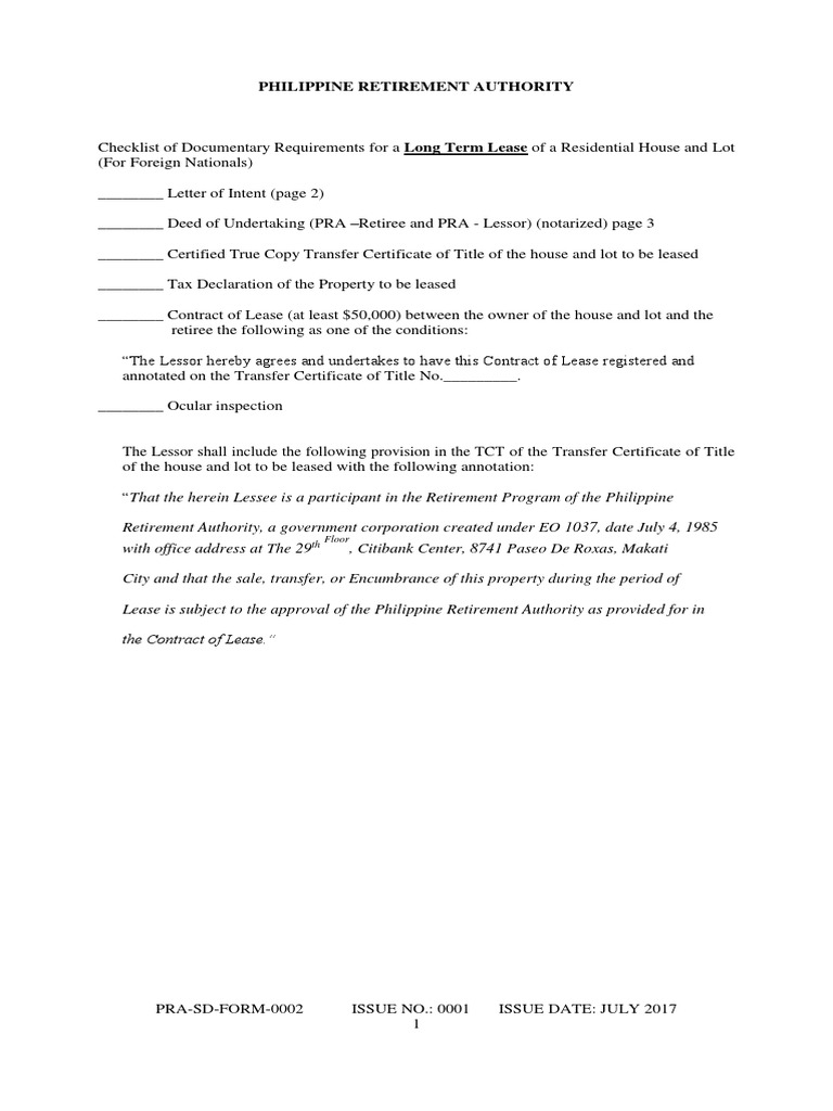 Checklist For LongTerm Lease Revised 10042018 PDF Covenant