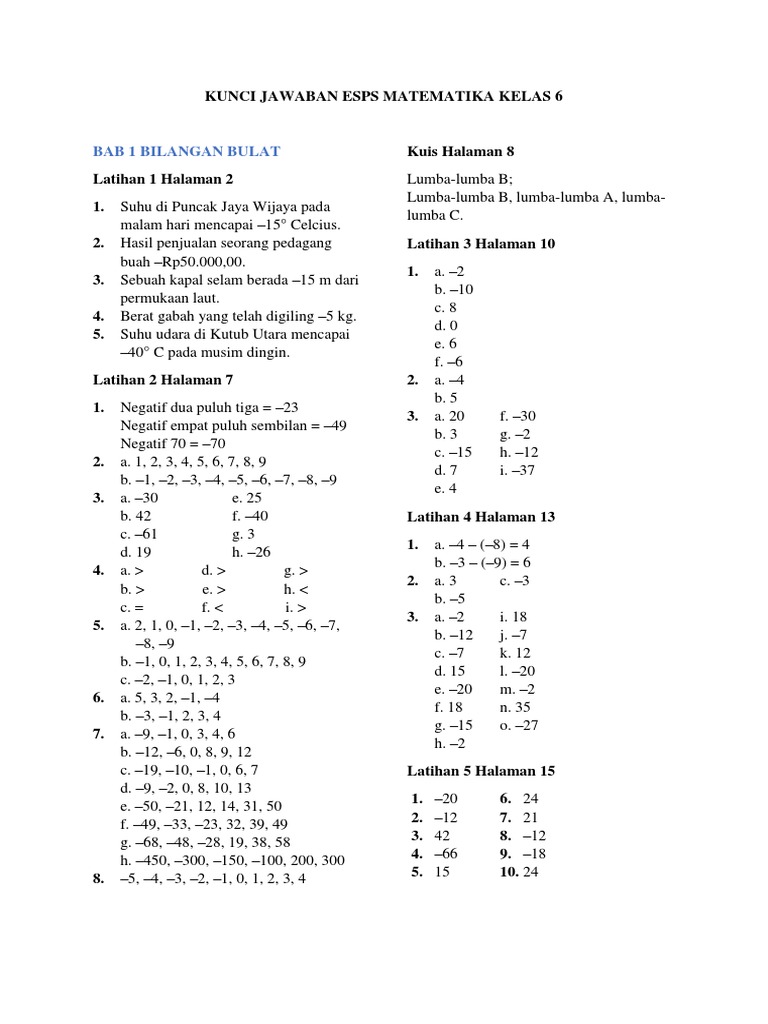 Kunci Esps Matematika