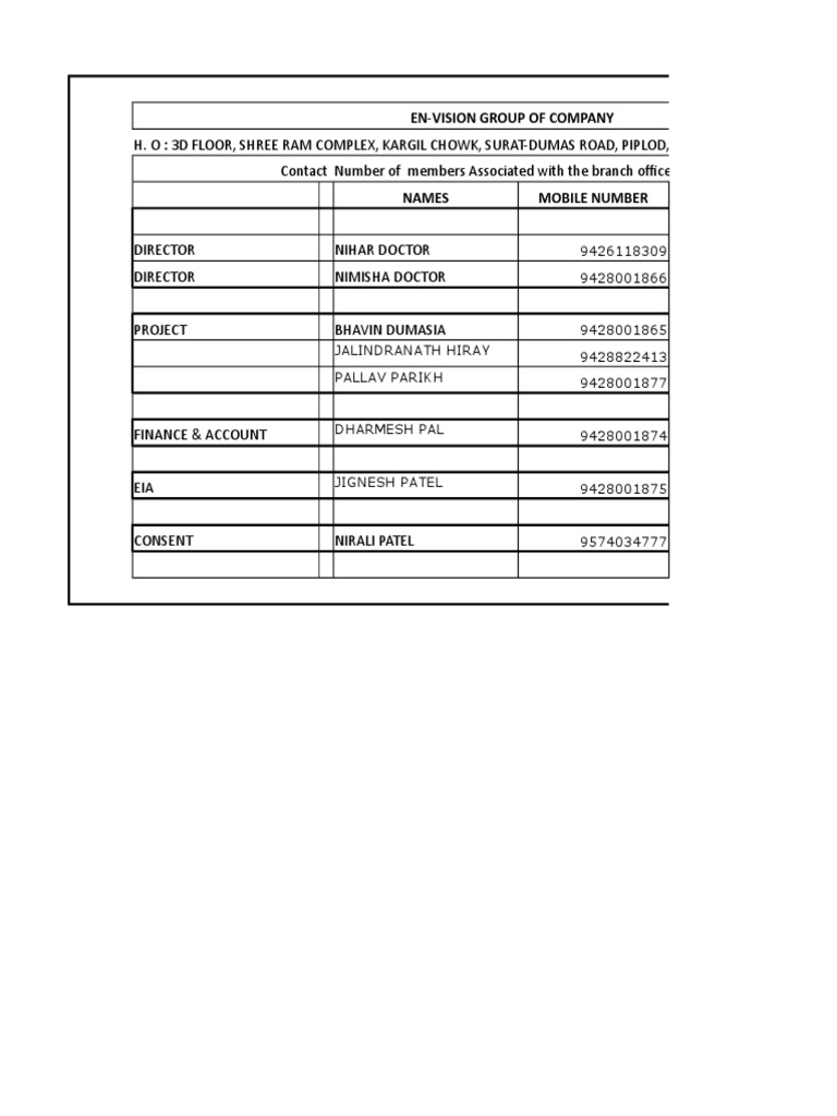 En Vision Group Contact Details | PDF