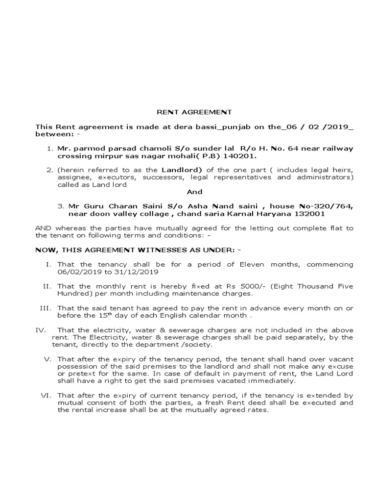 RENT DEED Format | PDF | Leasehold Estate | Landlord