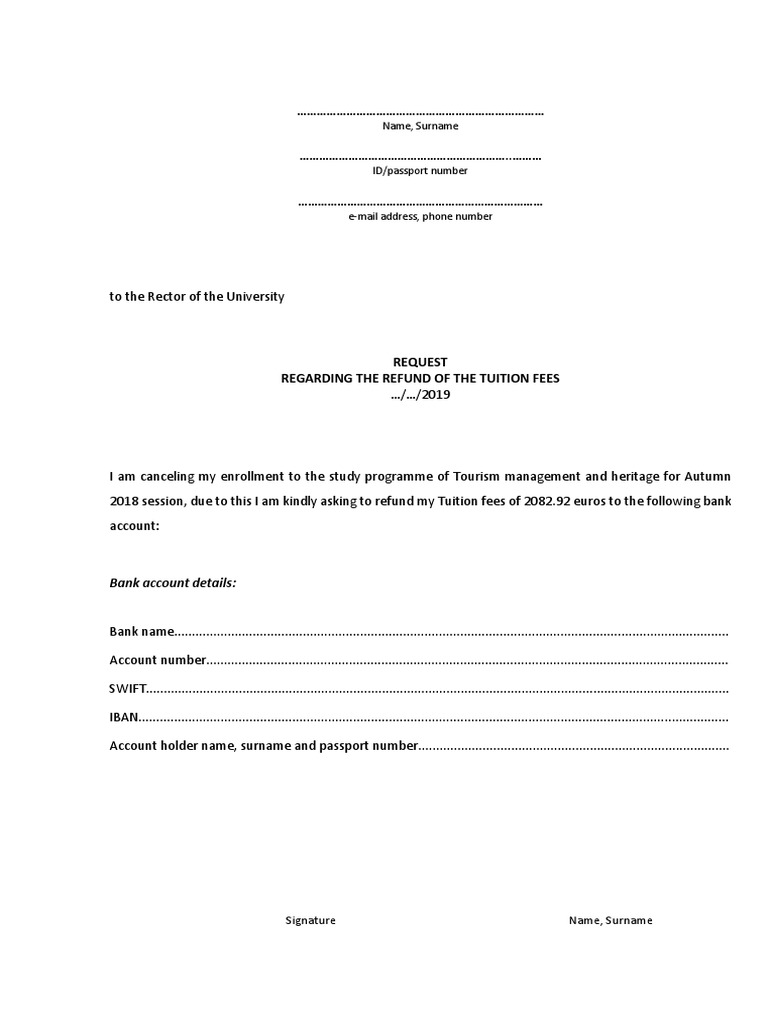 Tuition Fees Refund Request Form | PDF