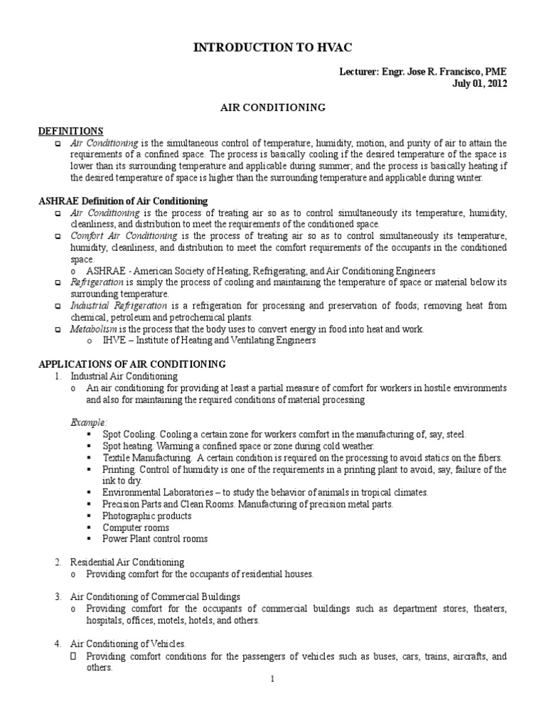 Introduction To Air Conditioning PDF Hvac Duct (Flow)