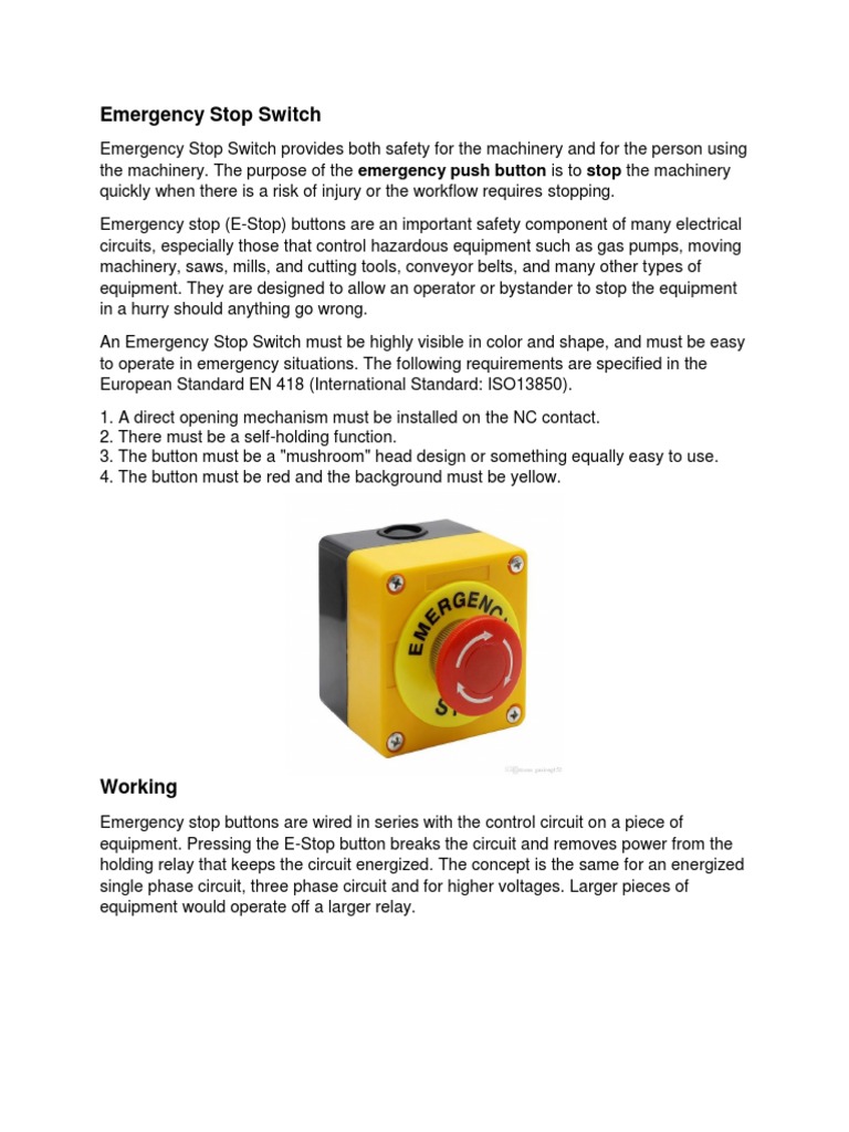 Safety Features and Requirements of Emergency Stop Switches for