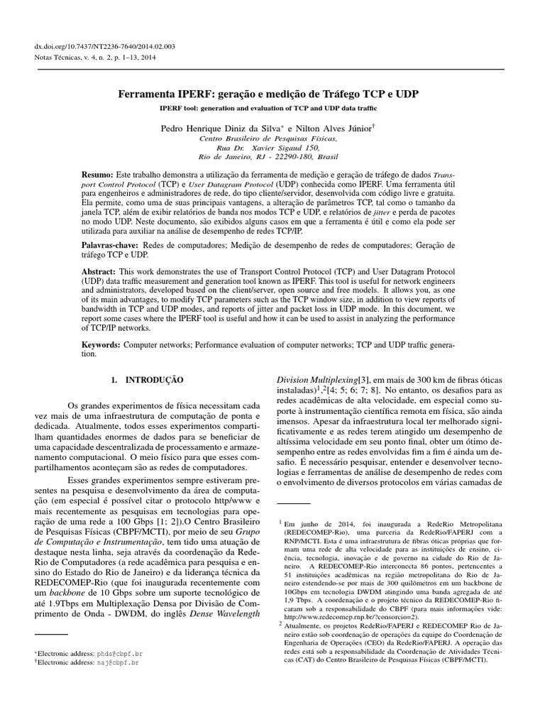 Iperf 001 PDF | PDF | Protocolo de controle de transmissão | Endereço de IP