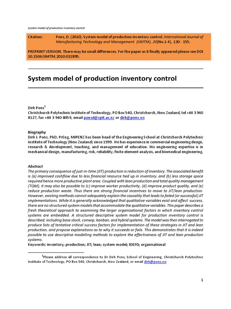 Production Inventory Control System Model | PDF | Lean Manufacturing ...