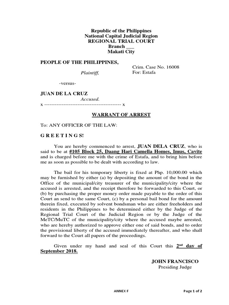 Republic of The Philippines National Capital Judicial Region Regional ...