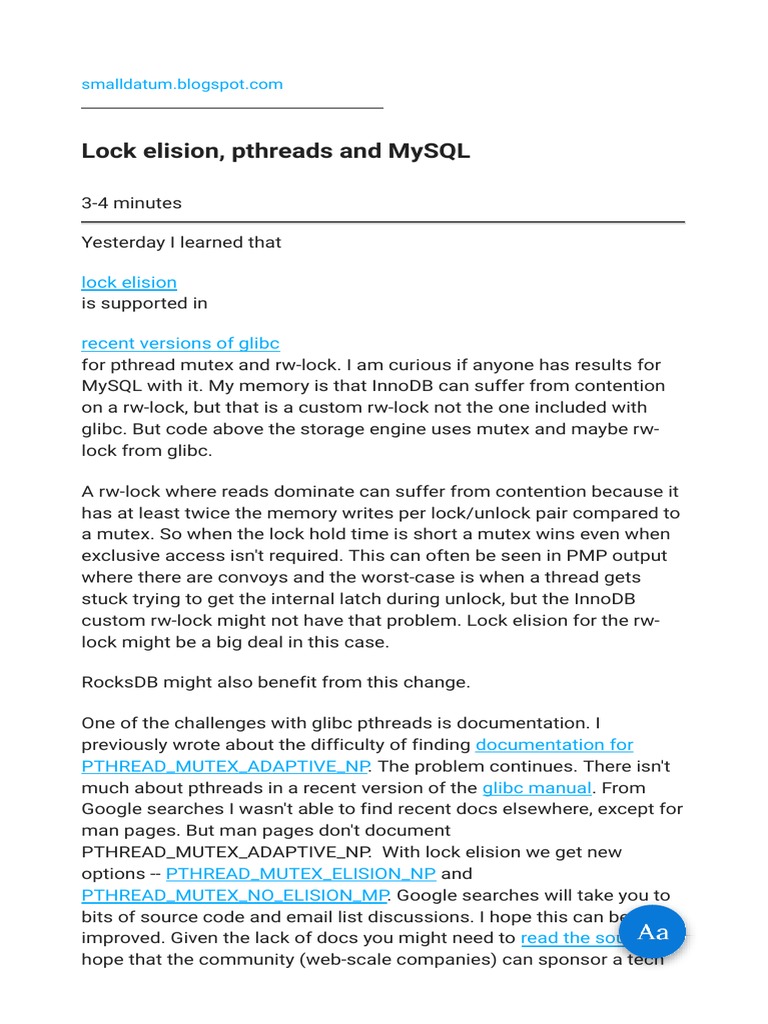 Lock Elision Pthreads and MySQL PDF Computer Data Computing