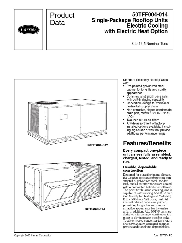 Product Data: 50TFF004-014 Single-Package Rooftop Units Electric ...