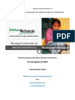 Síntesis semanal de noticias del sistema educativo michoacano al 6 de agosto de 2019