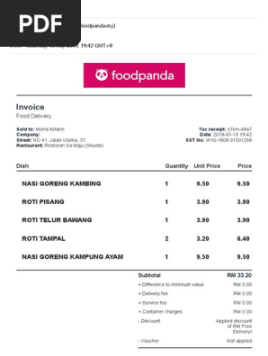 Foodpanda Order Pdf Services Economics Payments