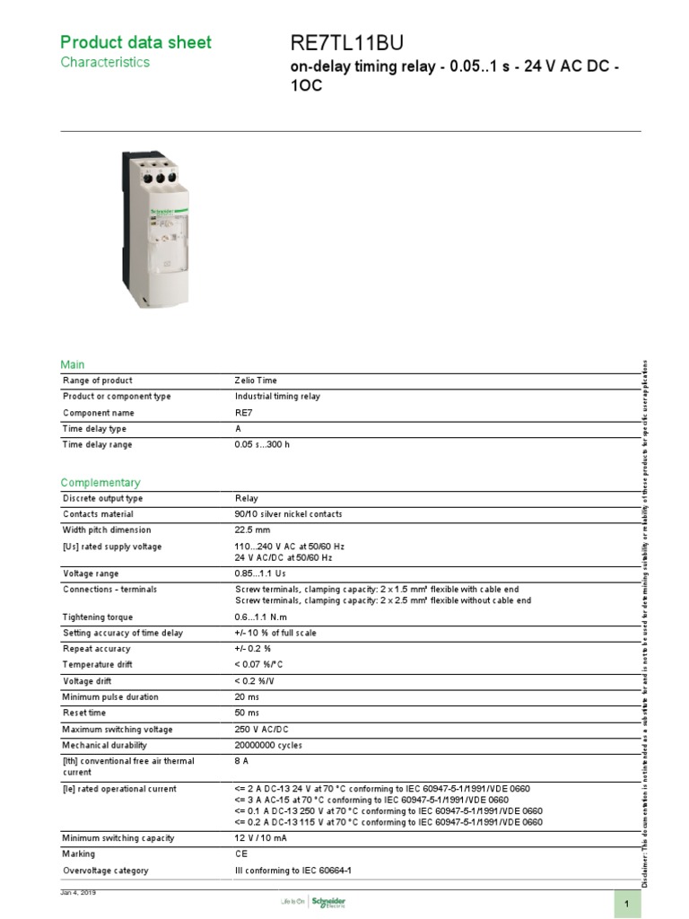 RE7TL11BU On-Delay Timing Relay Data | PDF | Relay | Alternating Current