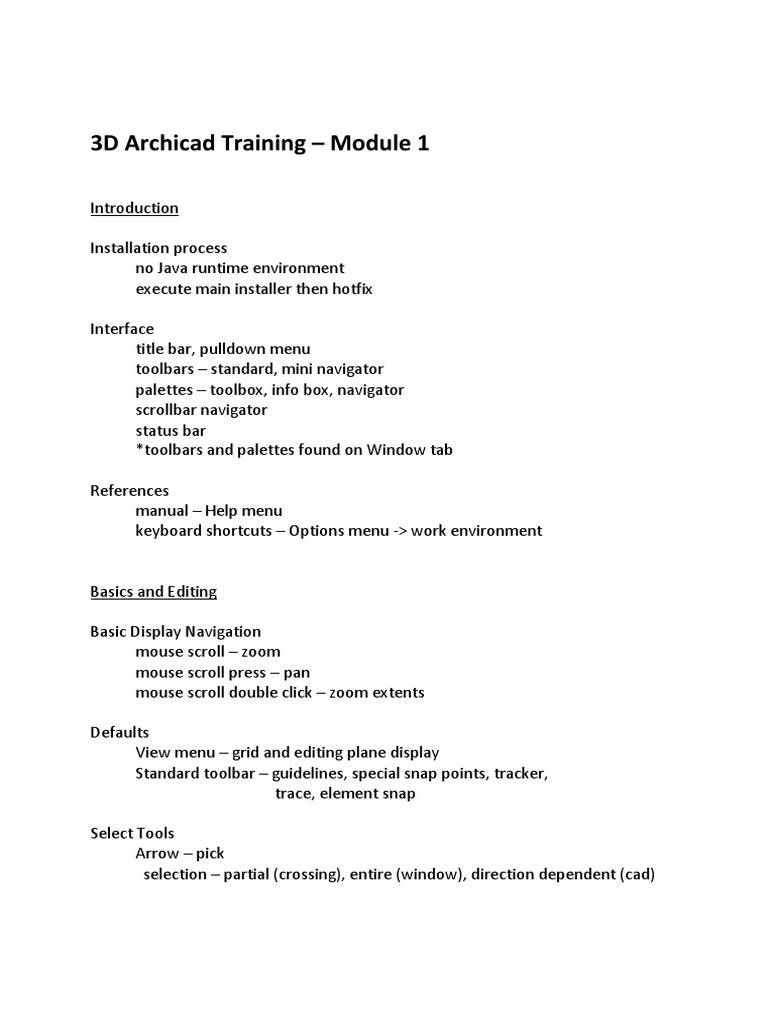 3D Archicad Training: Module 1 Guide | PDF | Menu (Computing) | Rectangle