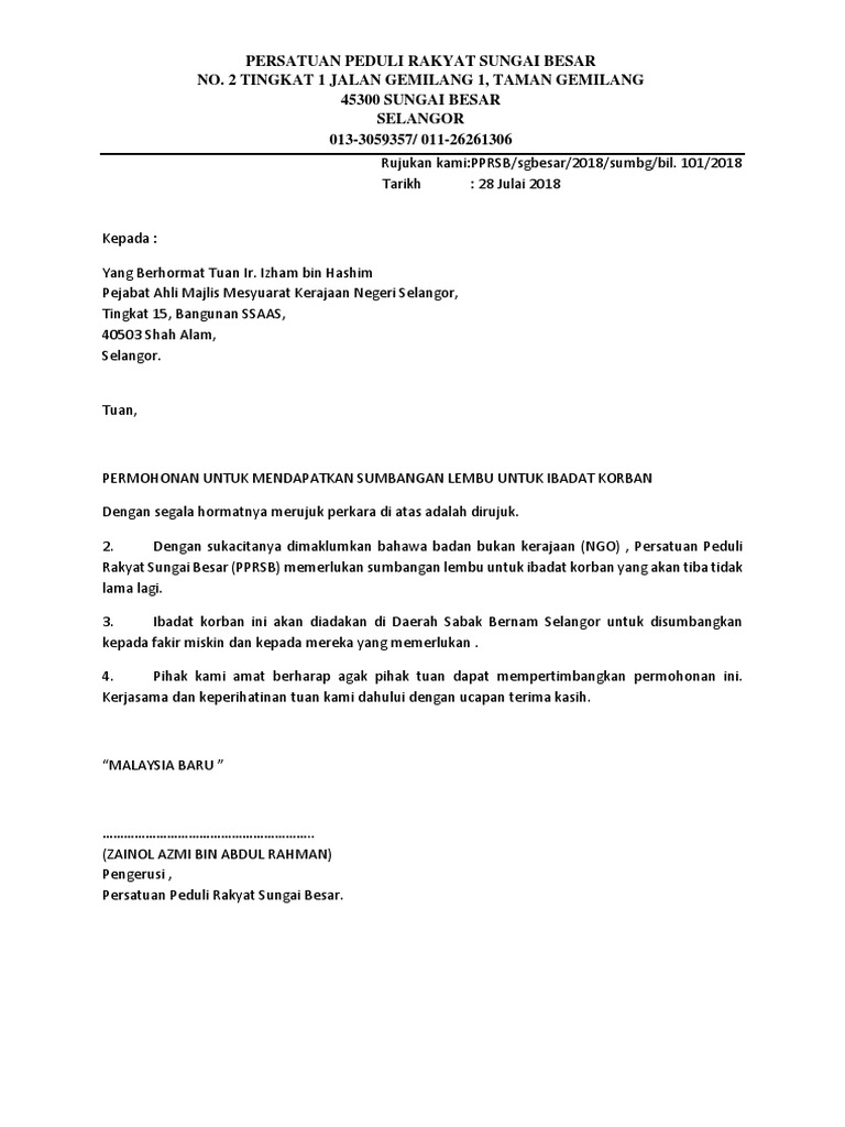 Permohonan Sumbangan Lembu Kerajaan Negeri Selangor