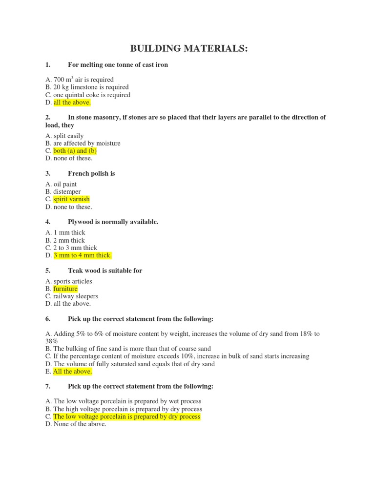 Building Materials Notes | PDF | Cement | Rock (Geology)