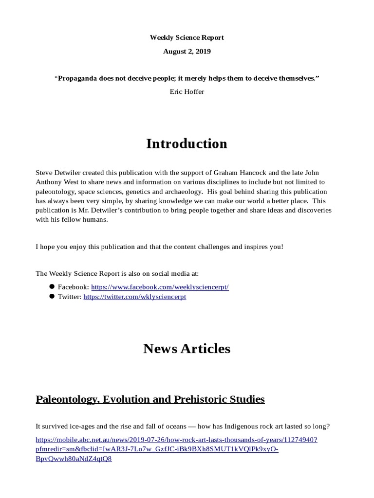 Weekly Science Report: August 2019 | PDF | Archaeology | Science