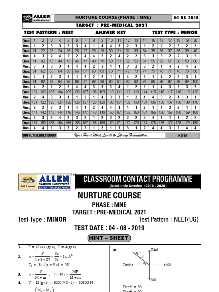Target: Pre-Medical 2021 Test Pattern: Neet Answer Key Test Type: Minor ...