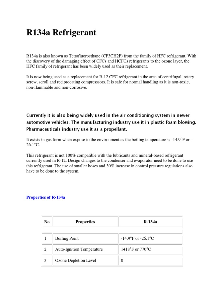 R134a Refrigerant PDF