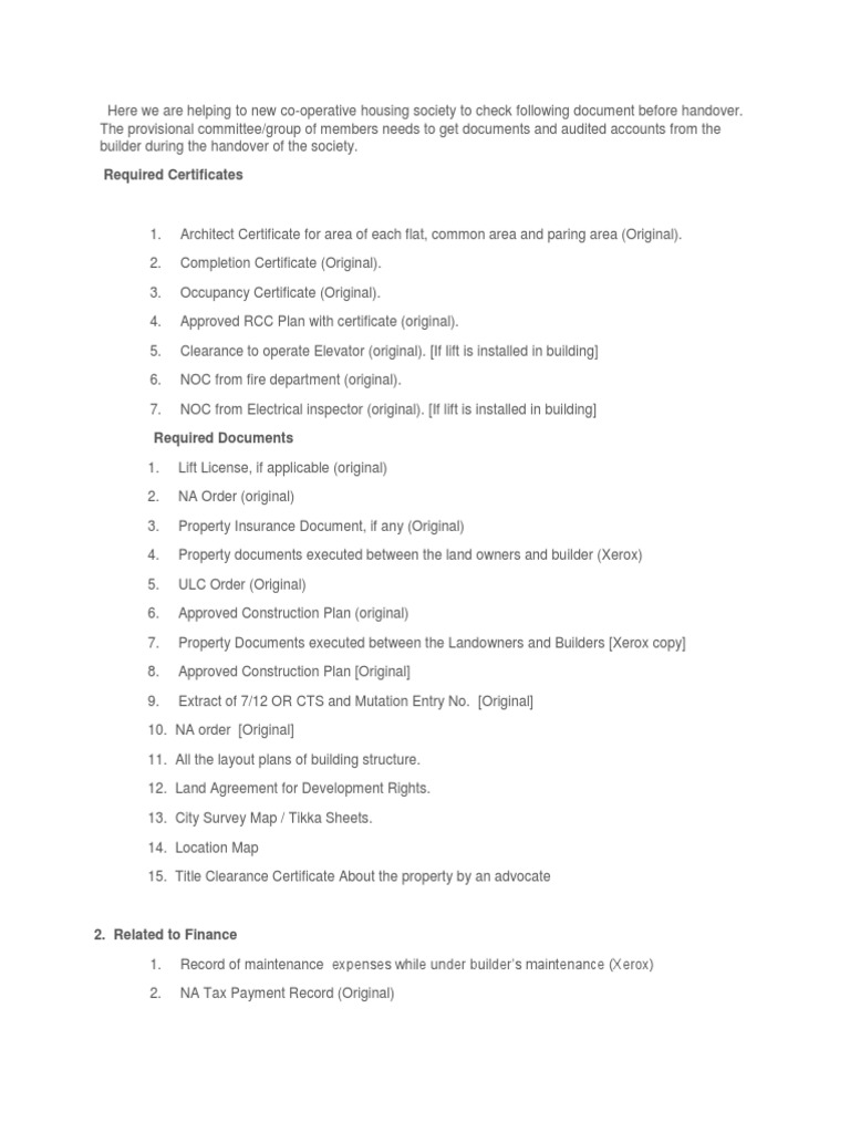 Document Checklist Before Handover | PDF | Ownership | Business