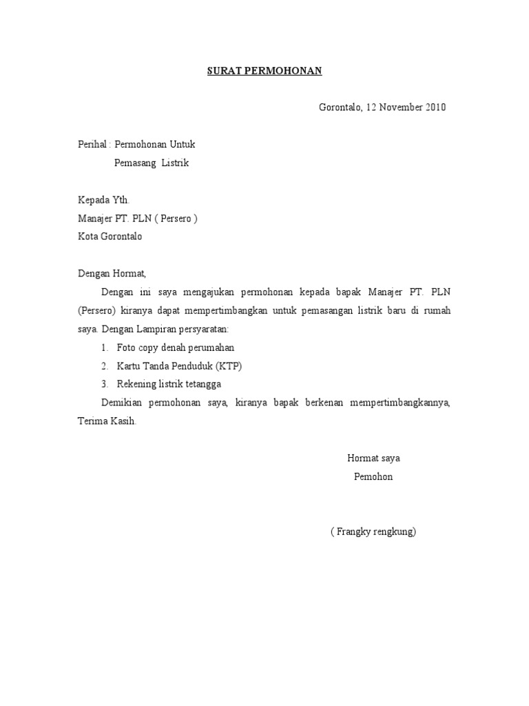 Contoh Surat Kuasa Penambahan Daya Listrik