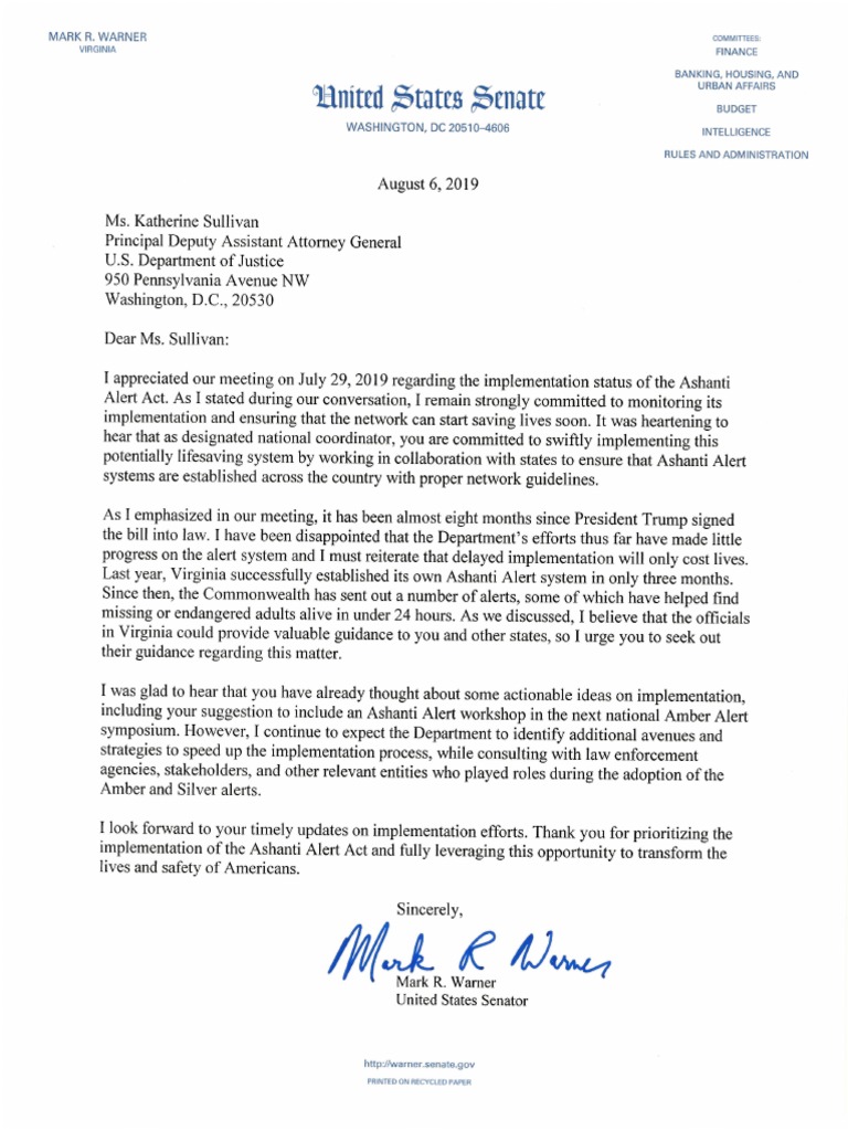 Letter to DOJ